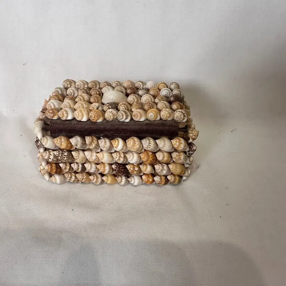 Vintage Encrusted Seashell Box Philippines Coastal Nautical Trinket Box Jewelry